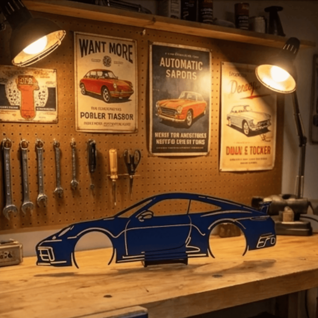 Porsche 911 (964) — оранжевый арт-объект, сталь 2мм, подставка в комплекте